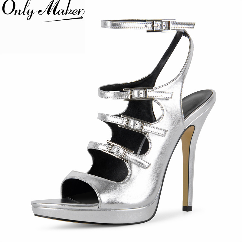 Formal Dress - Onlymaker Sandal Stiletto Perak Wanita dengan