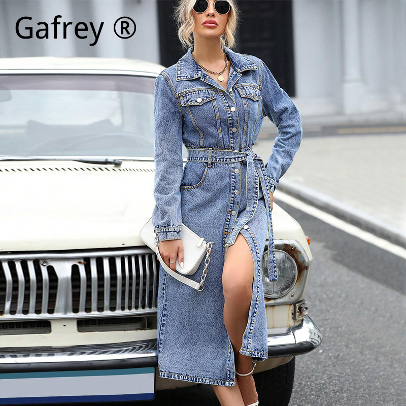 Gaun Denim Lengan Panjang Wani - Midi Dress ulasan dan harga